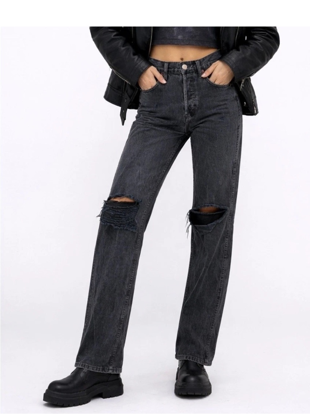 RE/DONE 90s High Rise Loose Distressed Jeans Black Size 24 Grunge